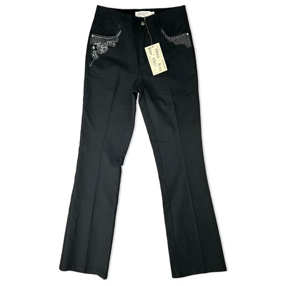 Otto Gi Denim - Otto Gi Italy Black Silver Embellished Pockets Bootcut Pants sz 38 / 8 NEW Tags